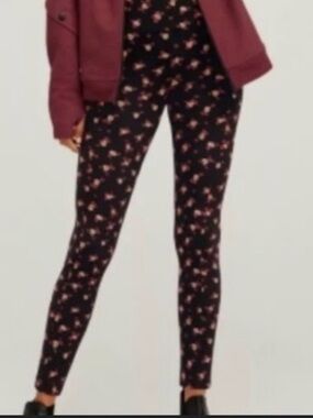 CAbi Black Leggings with Pink Floral Print